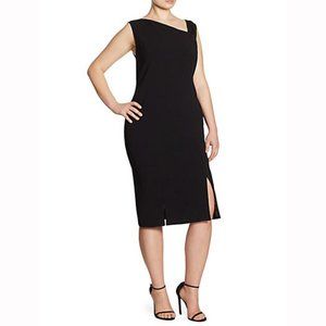Marina Rinaldi, Decano Triact Sheath Dress, XL, beaded shoulder detail, black